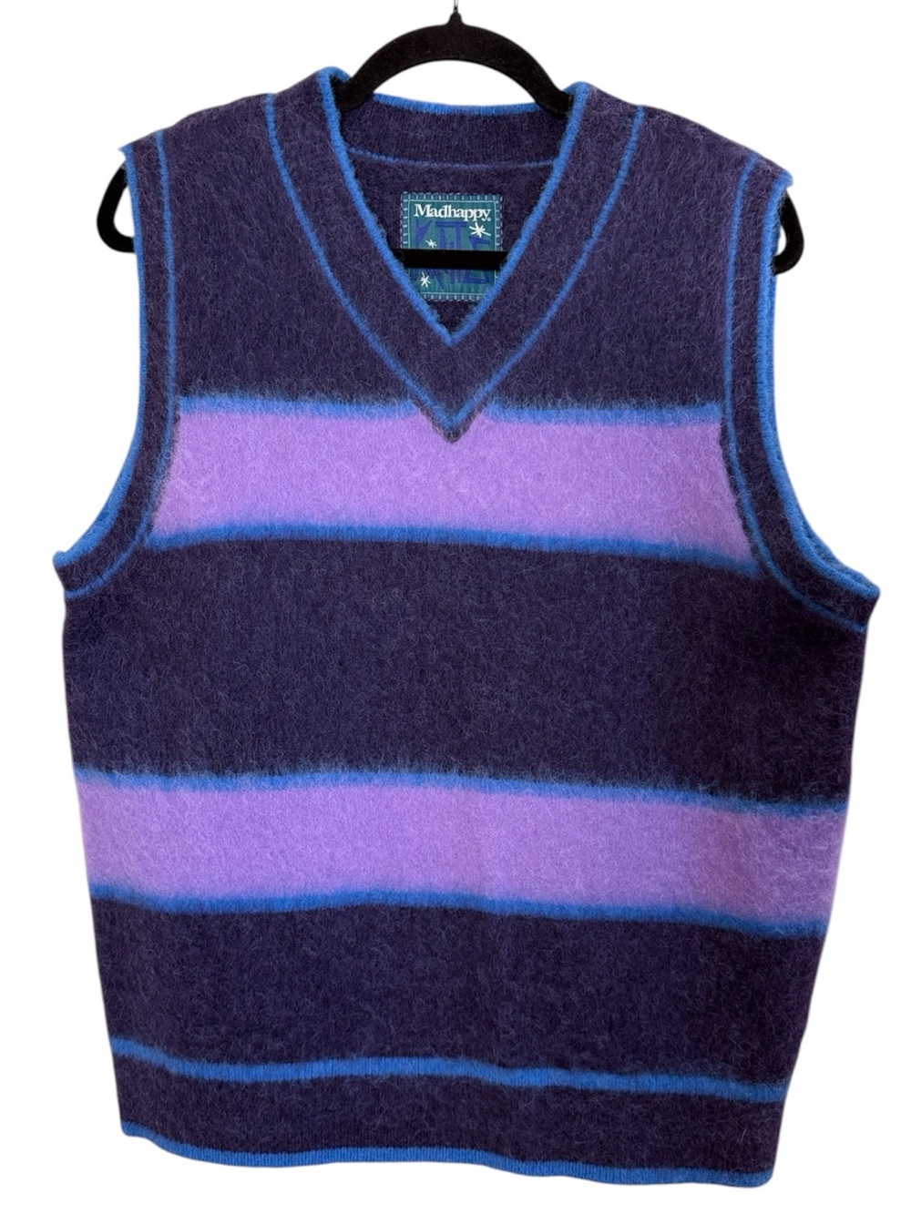 Madhappy Pre Fall Brushed Llama Purple Blue Striped Knit Vest Sz S